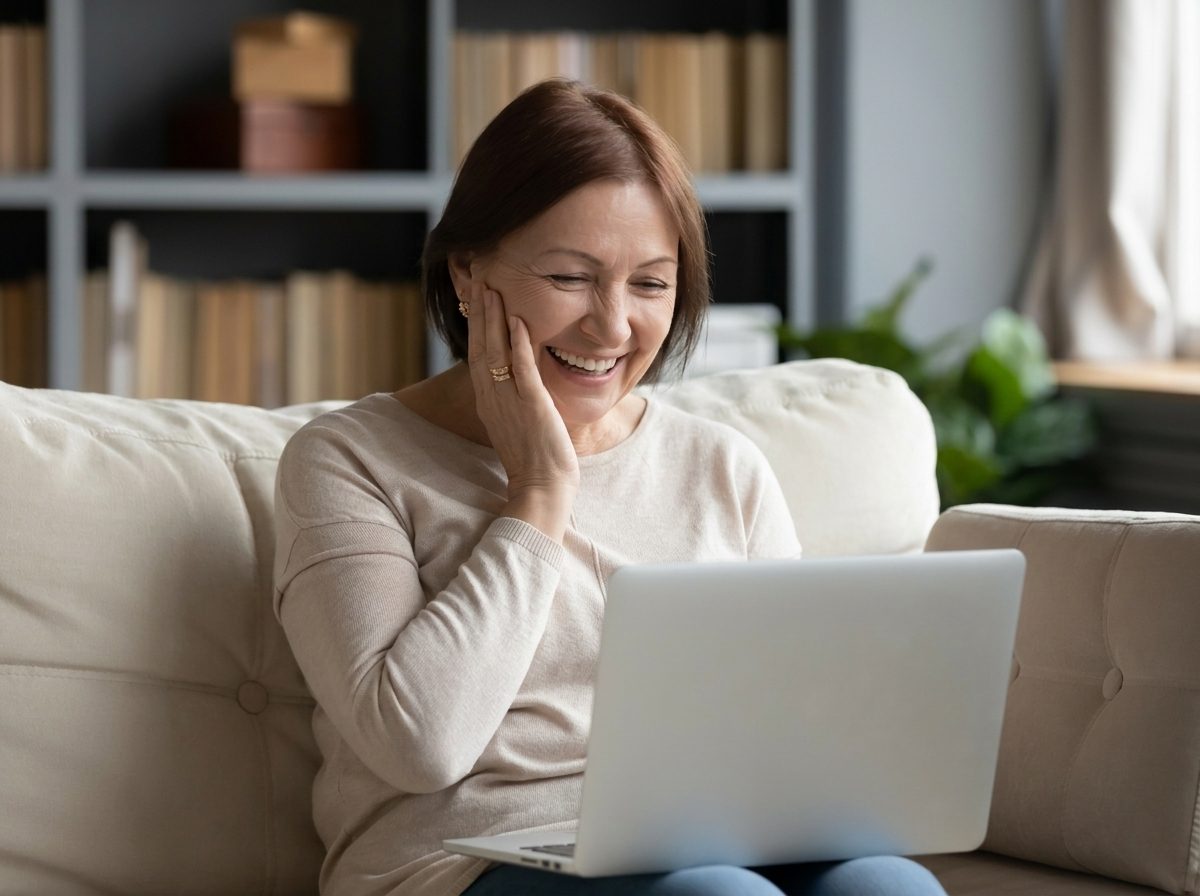 Sarah researching a safe sweepstakes casino alternative on her laptop