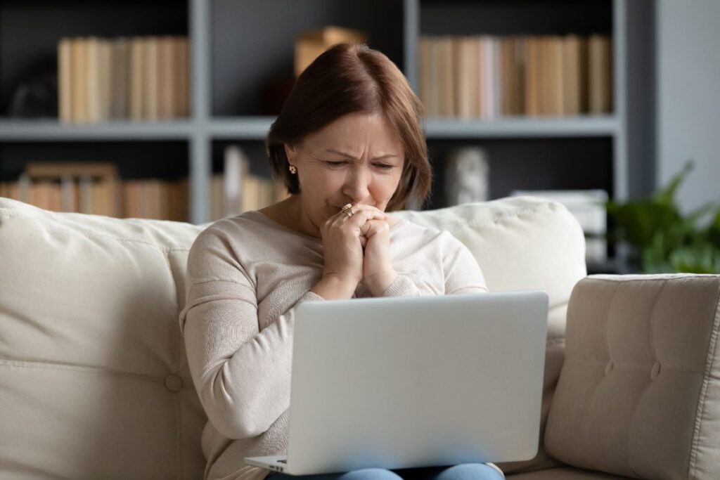 Player Sarah looking worried after her $248 sweepstakes casino balance was frozen